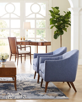 Stickley Martine collection chairs and coffee table with office desk and chair in the background