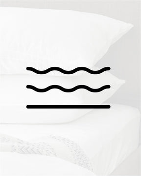 Line art showing three horizontal lines stacked on top of each other, the first two lines are squiggly to represent soft, pillow top mattresses