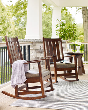 Stickley Mission rocking chairs on an outdoor porch