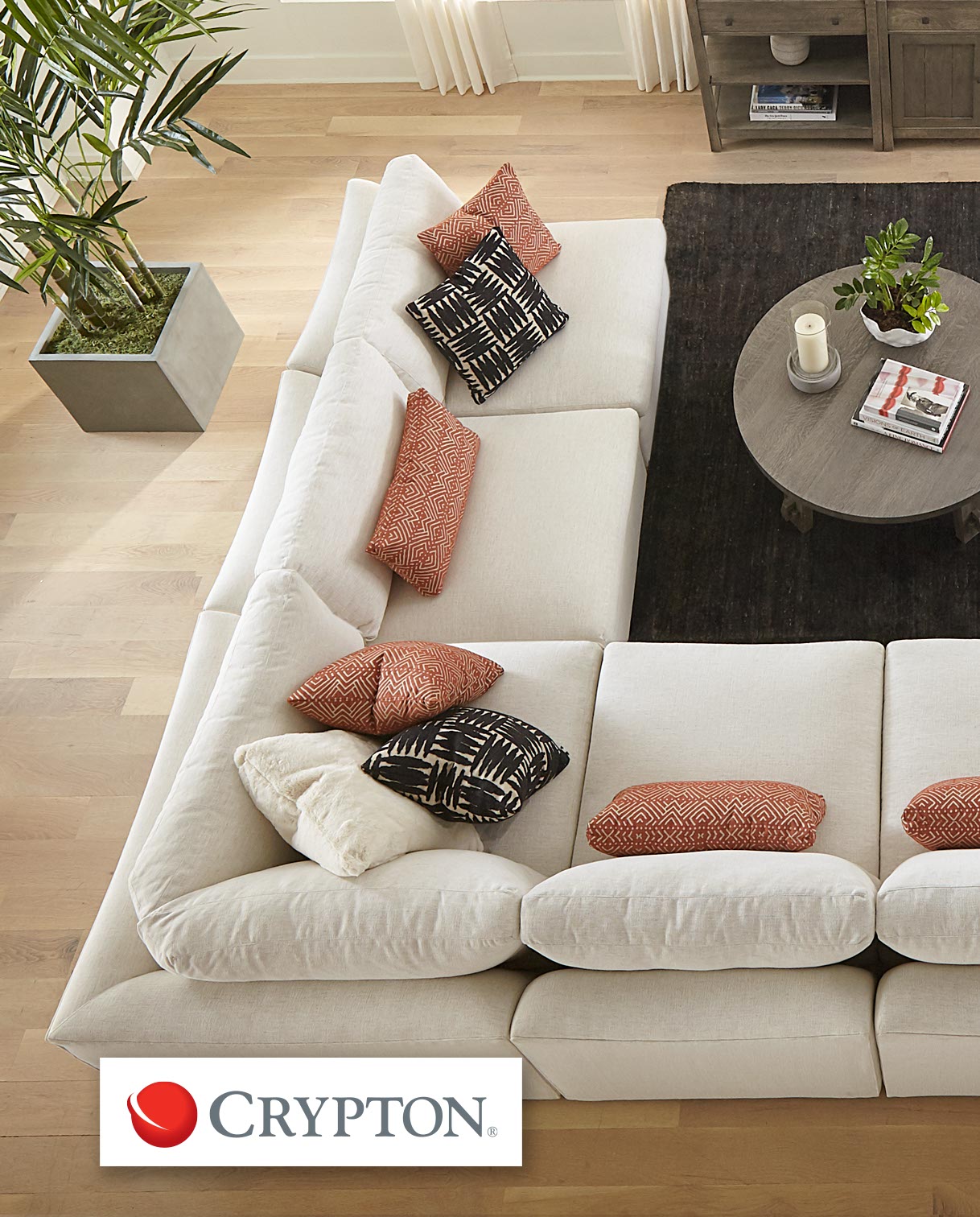Birds Eye view of a white fabric colored sectional