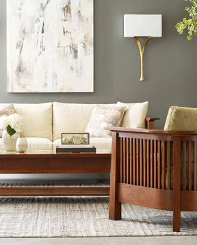 Stickley Furniture | Mattress living room set, showing Park Slope couch, accent chair, and coffee table
