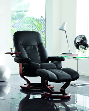 Black leather Stressless seat and ottoman