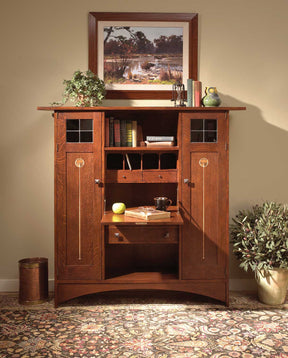 Mission Ellis Fall-Front Bookcase with Wood Doors