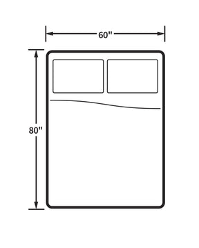 Black and white drawing showing queen bed dimensions (80 inches length by 60 inches width)