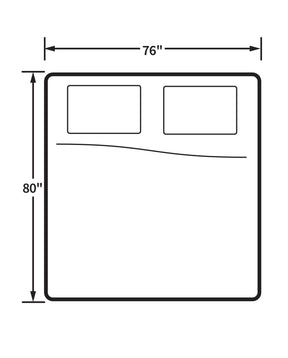 Black and white drawing showing king bed dimensions (80 inches length by 76 inches width)