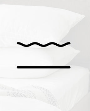 Line art showing two horizontal lines stacked on top of each other, the first line is squiggly to represent soft, plush mattresses