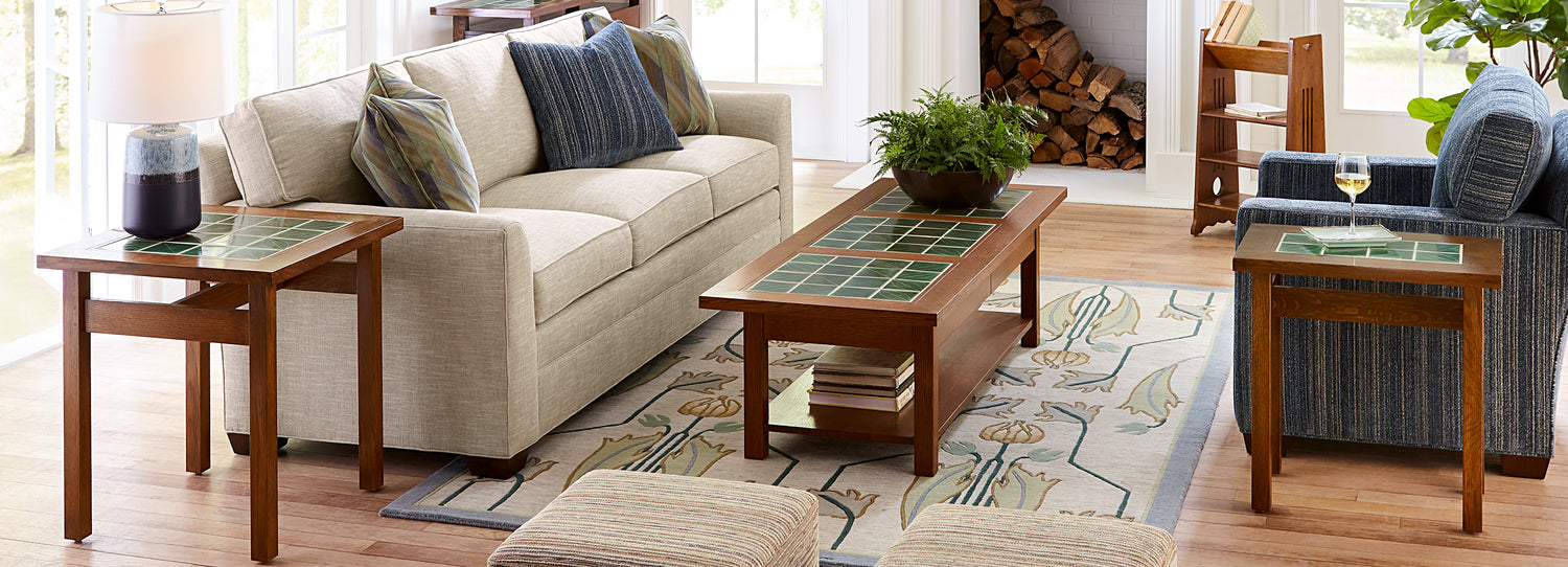 Stickley Furniture tile top tables featuring coffee and side tables