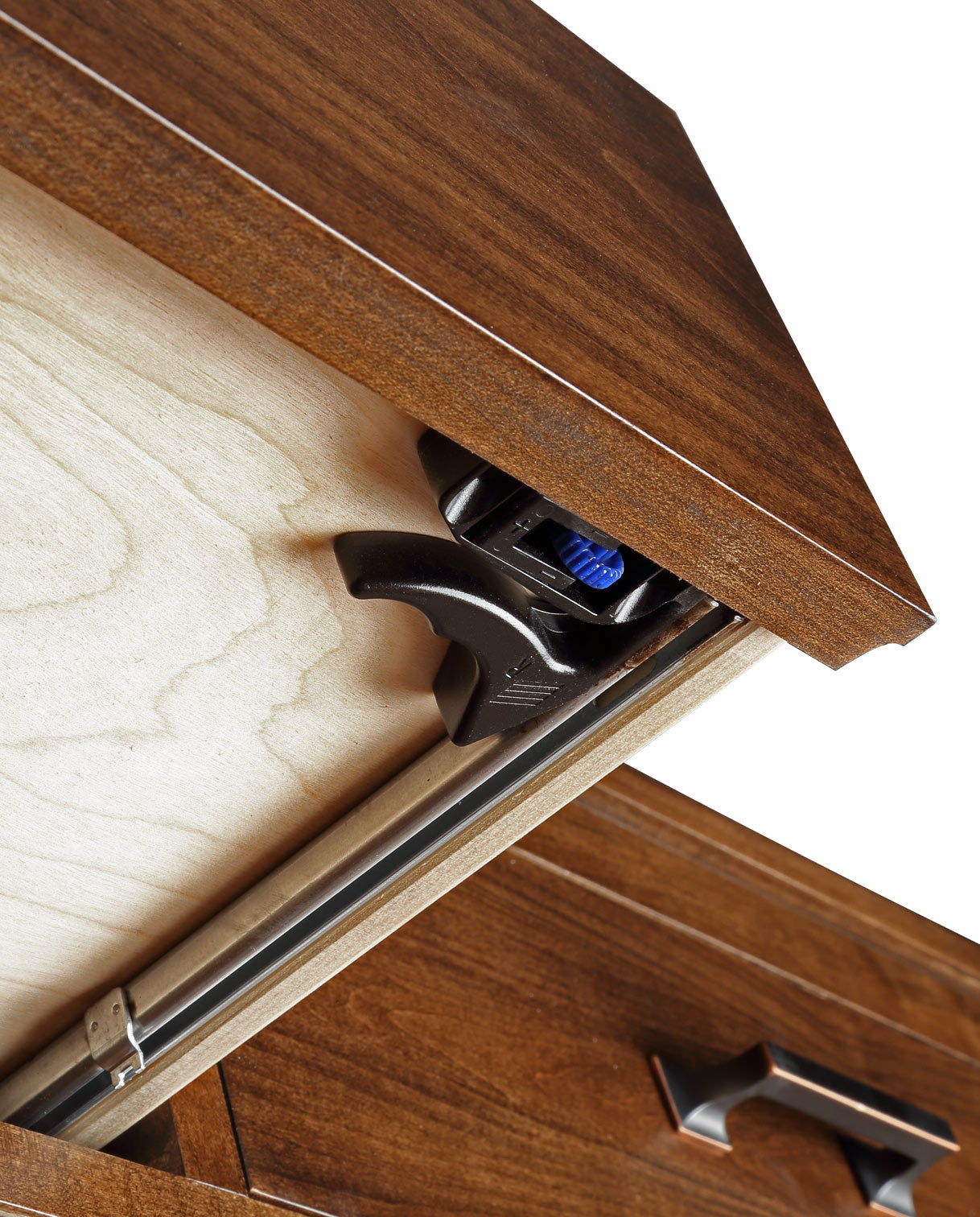 Close up of the dovetail drawers that all Origins by Stickley occasional tables have installed