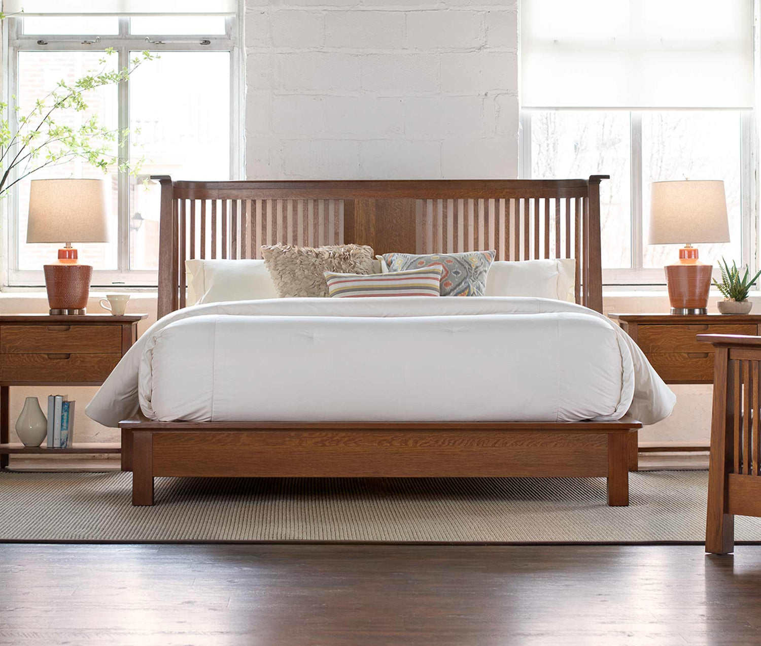 Lifestyle of Park Slope Platform Bed with an Open Nightstand on both sides