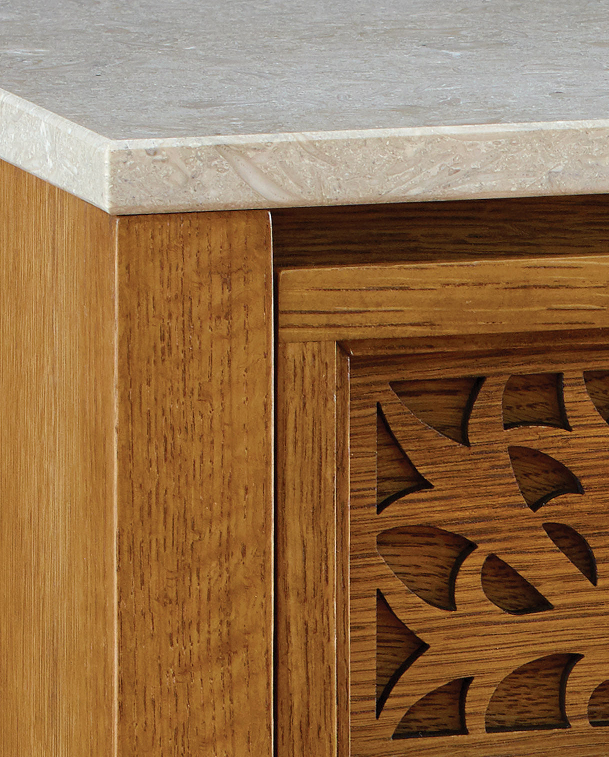 Close up showing Surrey Hills stone top nightstand 