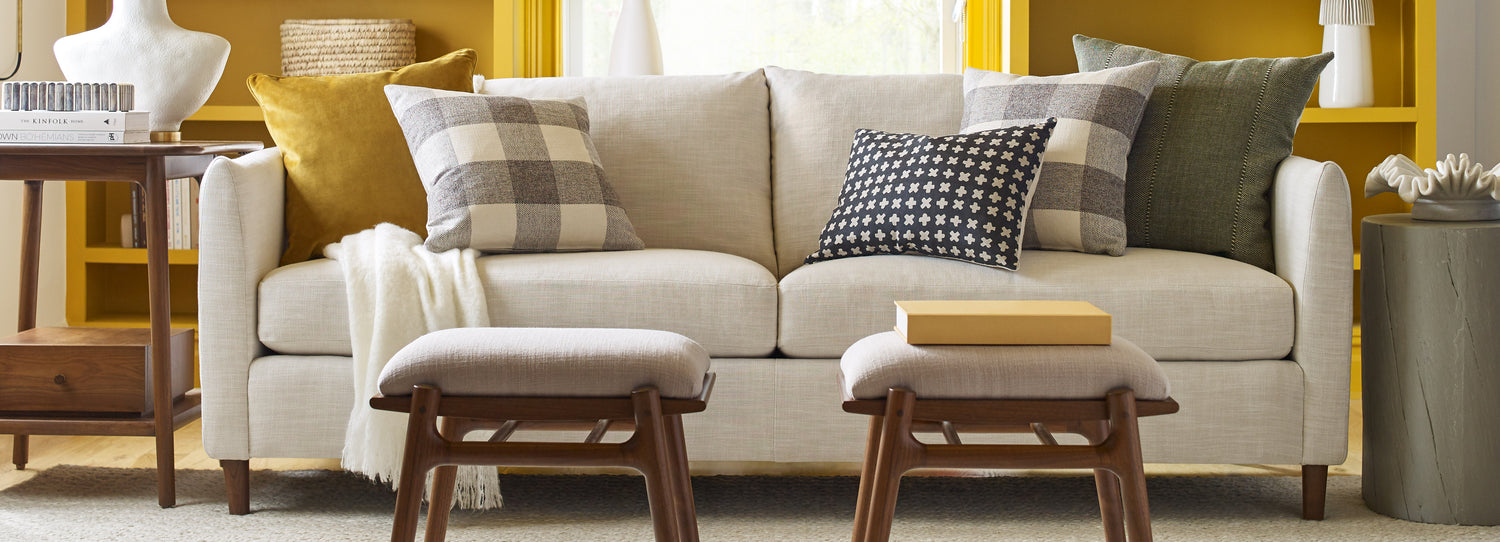 Stickley fabric sofa and ottomans