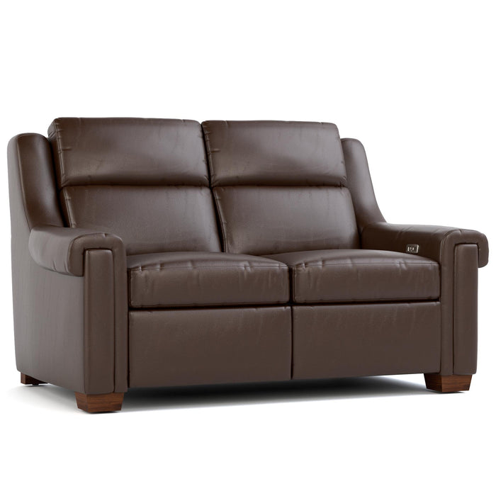 Chester Power Motion Loveseat Futuro Oak Leather Dark Maple Finish