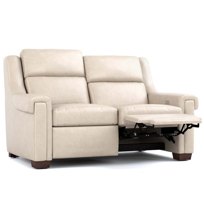 Chester Power Motion Loveseat Sorrento Moonshine Leather Dark Maple Finish