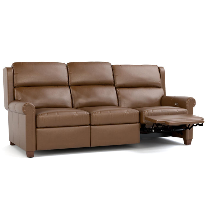 Woodlands Small Roll Arm Motion Sofa Selvano Bark - Angle Reclined