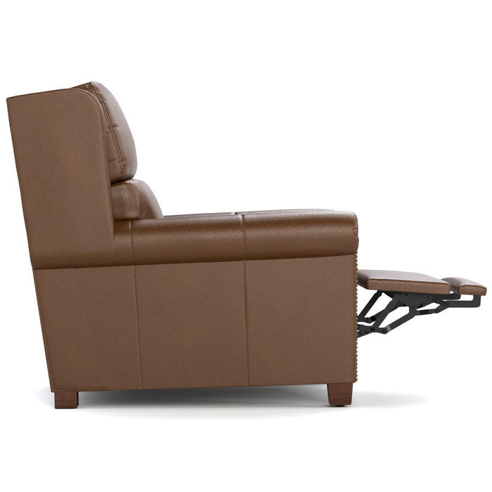 Woodlands Small Roll Arm Wall Recliner with Nails Selvano Bark - Side Reclined