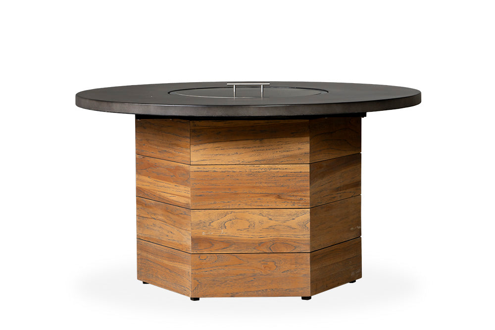 Teak 48" Hex Fire Table Faux Conrete Top - Stickley Furniture | Mattress